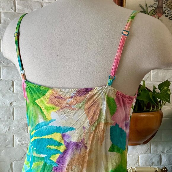 Vintage Jams World Tropical Orchid Floral Midi Sun Dress + Ribbon Hem Detail - Picture 9 of 12